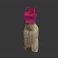 Women's Red Sleeveless Fitted Top and Black and White Polka Dot Skirt with Slit Design