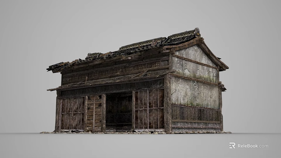 Ancient Rustic Wooden Building With Dilapidated Roof And Weathered Exterior Walls 3d model 