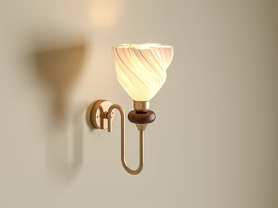Elegant Modern Wall Lamp With Textured Glass Lampshade And Wooden Brass Mount 3d model