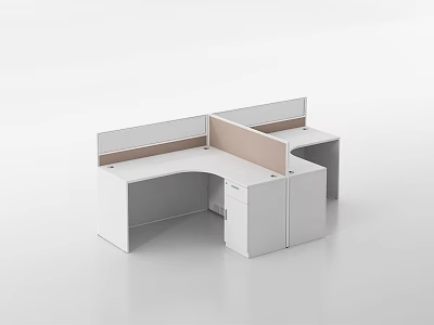 Modern L Shaped Office Desk With White Frame And Light Brown Divider Panels 3d model