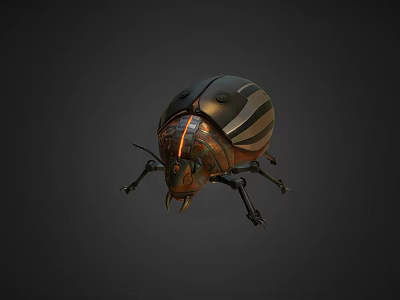 Metallic Striped Beetle 3D Rendered Model With Detailed Exoskeleton And Isolated Dark Background 3d model
