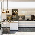 Modern Kitchen Interior Design With White Cabinets Island Counter And Gold Pendant Lights