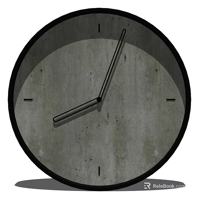 Minimalist Round Gray Wall Clock with Concrete Texture and Black Frame 3d model 