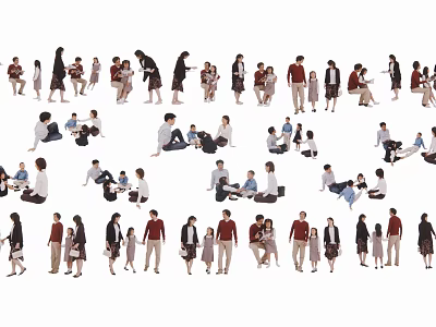 Group Of People In Various Poses Including Sitting Standing And Interacting Together 3d model