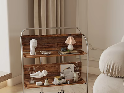 Modern Wooden Shelving Unit with White Sculpture Table Lamp and Books in Cozy Living Room 3d model