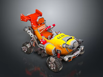 Cartoon Style Off Road Vehicle With Yellow Orange Body Large Tires And Red Seats 3d model