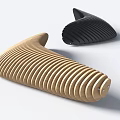 Curved Wooden Landscape Seats With Striped Design In Light Wood And Black Colors