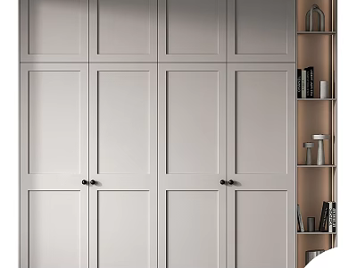 Modern White Wardrobe Design With Panel Doors And Drawer Storage Elements 3d model