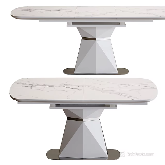 Elegant Modern Dining Table Featuring Textured Marble Top And Geometric Base 3d model