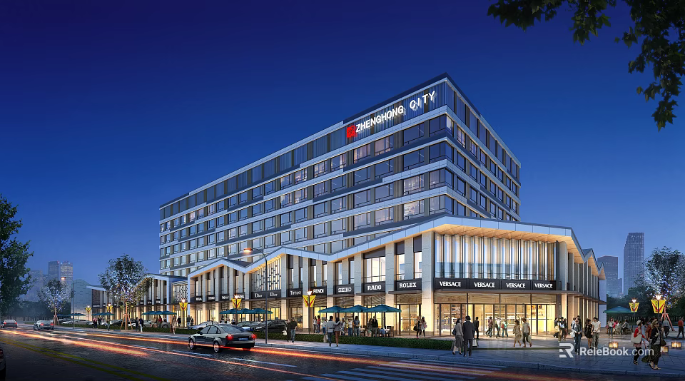 Suning Plaza City Commercial Street Night View With Pedestrians Vehicles And Bright Lights 3d model 