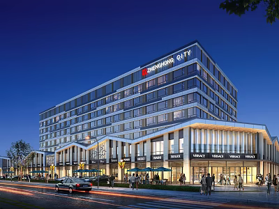 Suning Plaza City Commercial Street Night View With Pedestrians Vehicles And Bright Lights 3d model