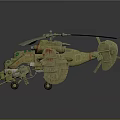 Intricate Helicopter Model With Green Gold Mechanical Details Weapons And Rotors