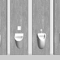 White Wall Mounted Urinals In Modern Bathroom With Dark Wood Paneling