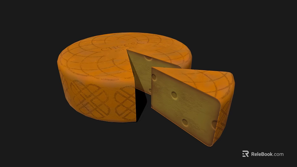 Round Patterned Cheese Wheel With Sliced Pieces Showing Interior Holes 3d model 