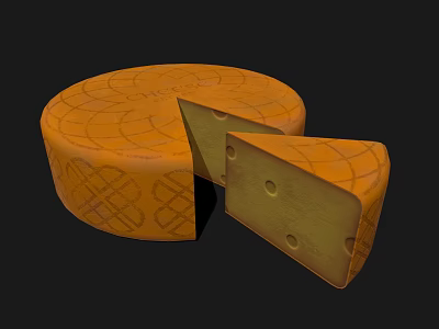 Round Patterned Cheese Wheel With Sliced Pieces Showing Interior Holes 3d model