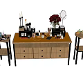 Modern Display Shelves with Wooden Drawers Cosmetics Vase Mirror and Multi tier Design