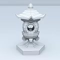 Traditional Stone Lantern With Mossy Surface And Pagoda Style Top Hexagonal Base