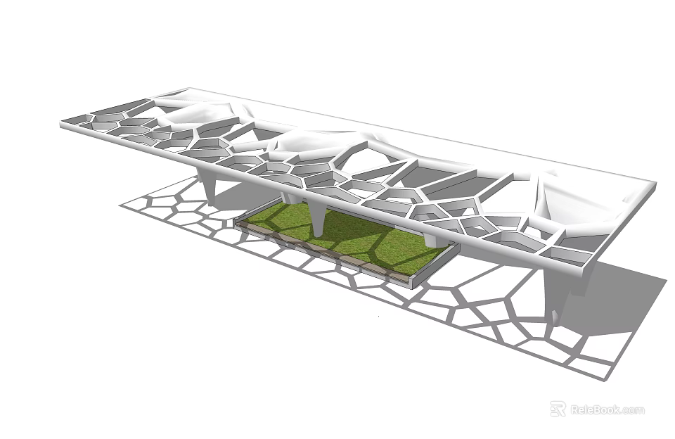 Modern Architectural Pergola With Geometric Open Structure And Green Grass Underneath 3d model 