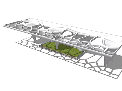 Modern Architectural Pergola With Geometric Open Structure And Green Grass Underneath 3d model