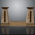 Symmetric Stone Architectural Structure With Copper Bowl Tops And Central Steps