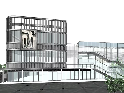 Modern Commercial Complex Featuring Glass Curtain Wall Multi Storey Transparent Design And Open Staircase 3d model