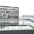 Modern Commercial Complex Featuring Glass Curtain Wall Multi Storey Transparent Design And Open Staircase