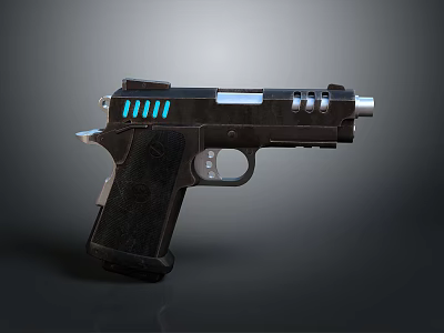Futuristic Tech Inspired Handgun With Black Grip And Blue LED Accents 3d model