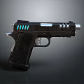 Futuristic Tech Inspired Handgun With Black Grip And Blue LED Accents