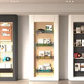 Modern Multi Shelf Bookcases In Dark And White With Books Boxes And Decorative Items