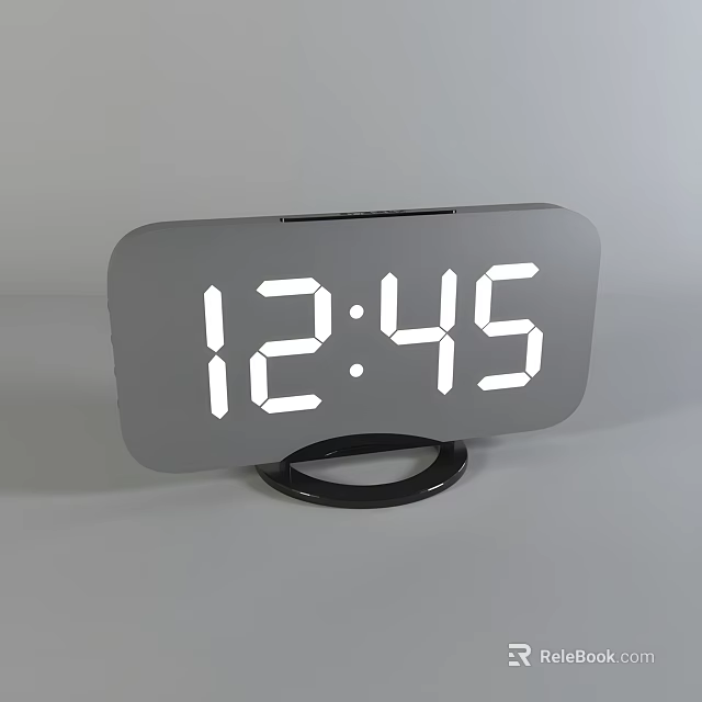 Sleek Digital Clock With Gray Case Black Base And White Numbers Displaying Time 3d model