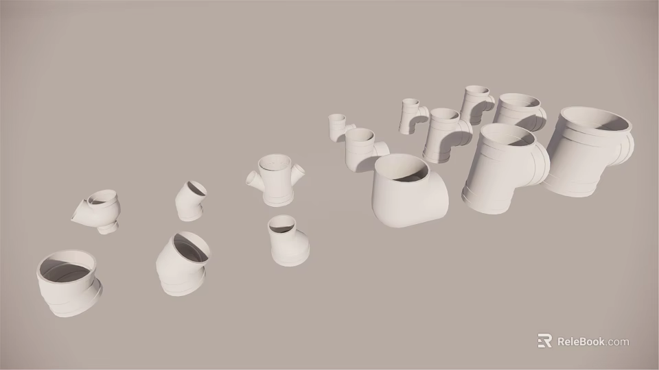 Assorted White Pipe Fittings Various Shapes And Types For Plumbing Components 3d model