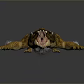 Fierce Mythical Dragon Game Movie Character With Spiked Back Sharp Teeth Open Mouth And Yellow Brown Skin