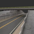 Car Driving On Concrete Road With Bridge Structure And Double Yellow Lines