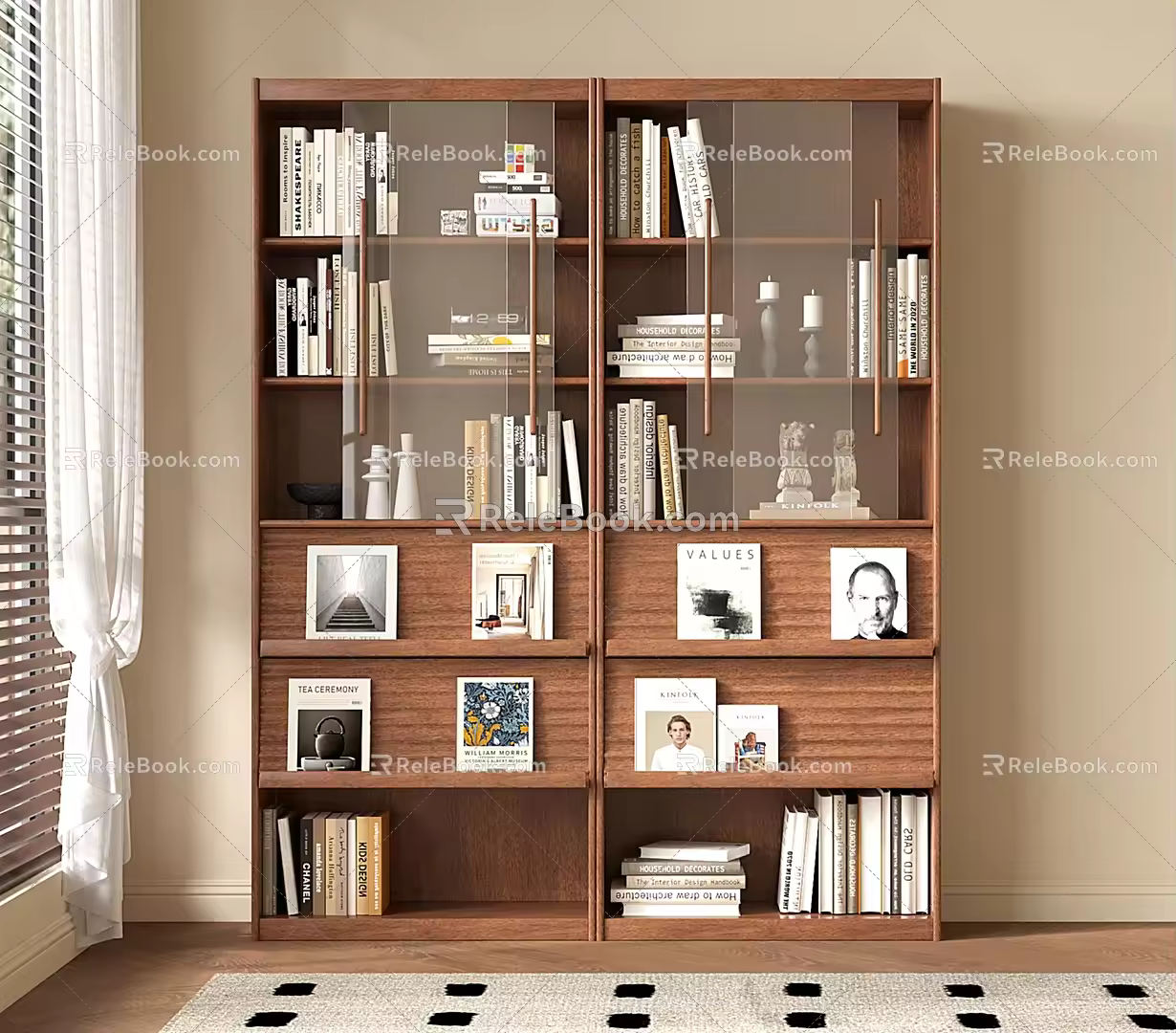 Modern Antique Floor-Standing Bookshelf Storage Rack Display Cabinet Study Bookstore 3d model