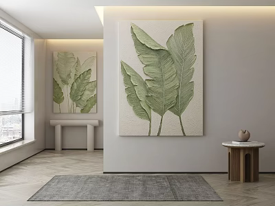Plant Paintings with Green Leaf Design as Wall Decor in Modern Room Interior 3d model