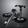 Futuristic Three Wheeled Motorcycle With White Black Body Mechanical Suspension And Handlebar Controls