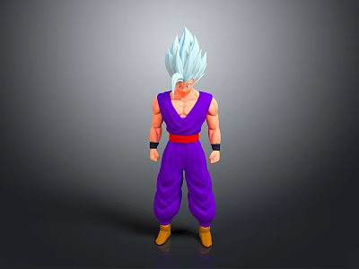 Anime Character 3D Model With Silver White Hair Purple Outfit And Yellow Shoes 3d model