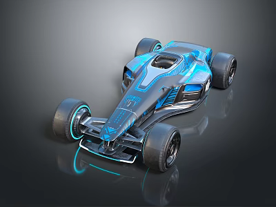 Futuristic Race Car With Blue Neon Lights And Sleek Aerodynamic Design 3d model