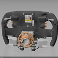 Car Steering Wheel Featuring Carbon Fiber Construction Orange Center And Sticker Details