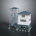 Metal Observation Tower With Spiral Staircase And White House Blue Roof On Stilts