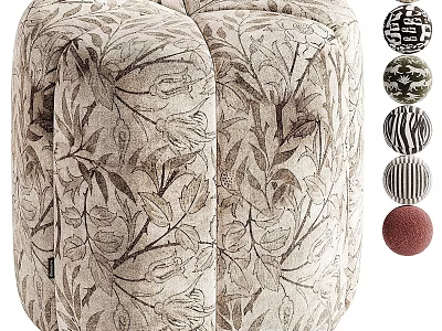 Elegant Vintage Floral Print Upholstered Sofa Stool With Multiple Custom Fabric Options For Home Decor 3d model