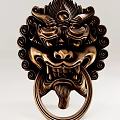 Traditional Brass Lion Head Wall Decoration With Intricate Carvings And Curved Patterns
