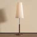 Modern Floor Lamp With Beige Conical Fabric Lampshade And Wooden Beaded Pole Design