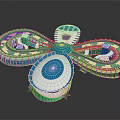Modern Architectural Complex Featuring Circular Structures Dome Roofs Blue White Design And Multiple Units 3d model