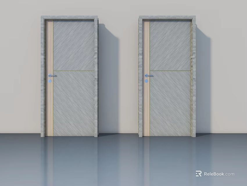 Two Modern Swing Doors Featuring Wooden Texture Light Frame And Metal Handles Design 3d model 