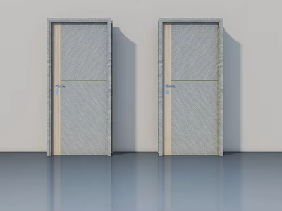Two Modern Swing Doors Featuring Wooden Texture Light Frame And Metal Handles Design 3d model