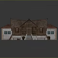 Traditional Wooden House With Red Tile Roof Stone Steps Pillars And Adjacent Brick Building