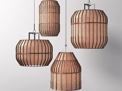 Modern Woven Pendant Lights With Wooden Frame And Cylindrical Design Hanging 3d model