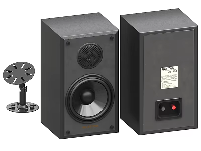 Modern Black Bookshelf Speakers with Red Indicator Light and Speaker Stand 3d model