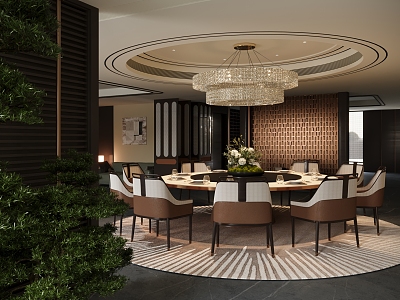 Modern Light Luxury Home Restaurant Crystal Chandelier Round Table and Chair Mix and Match 3d model